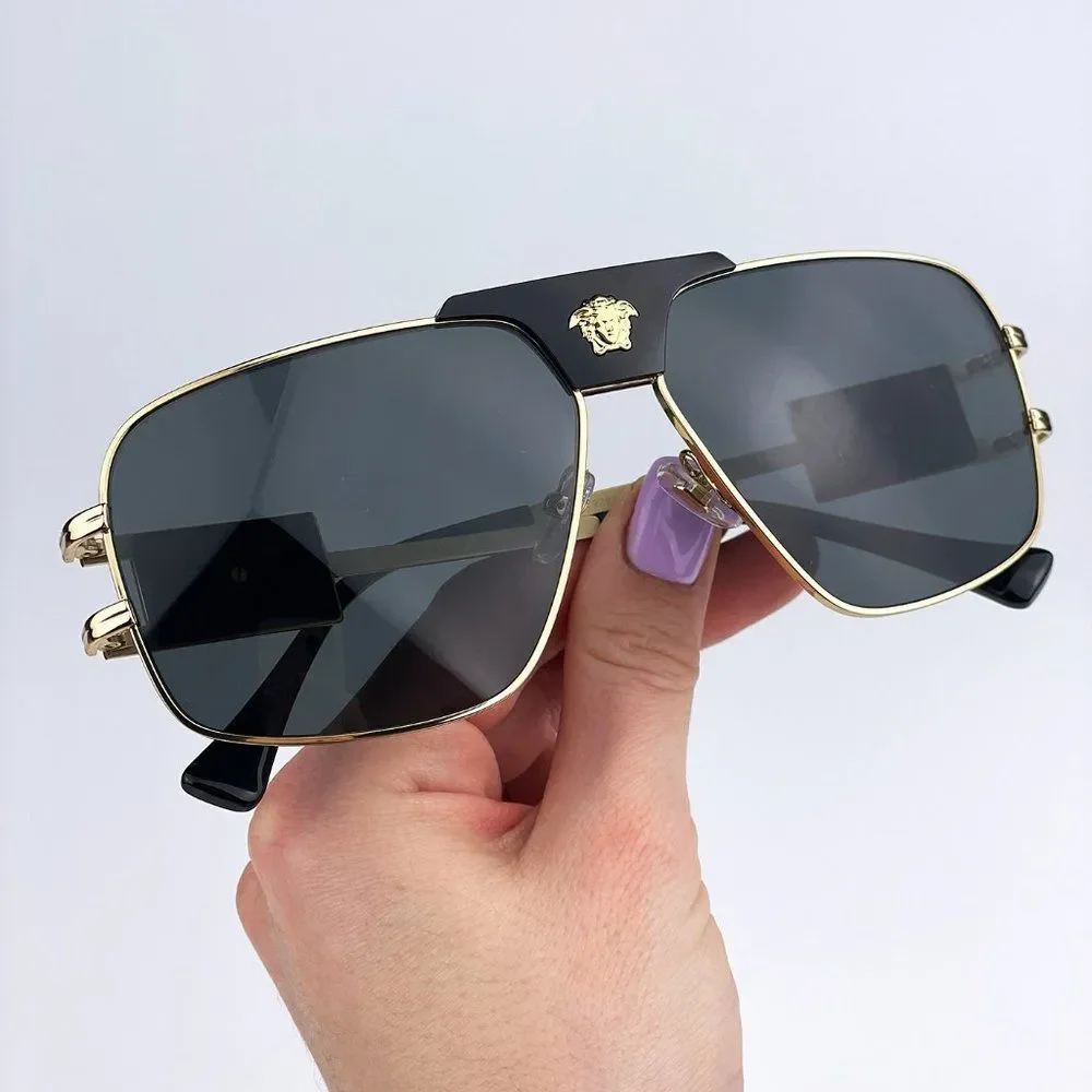 Versace VE2251 100287 Sunglasses Gold Dark Grey Metal Pilot Unisex